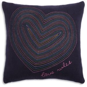 Aqua x Kerri Rosenthal - Embroidered Heart Pillow - Multicolor on Black